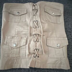 Beige Lace-Up Cargo strapless top.